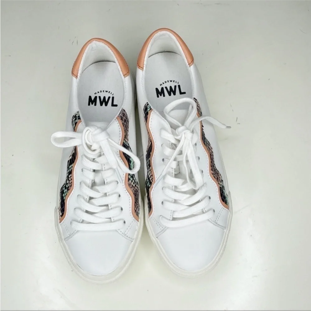 Madewell Women’s Sidewalk Low-Top Sneakers Snake Embossed Leather Size 7